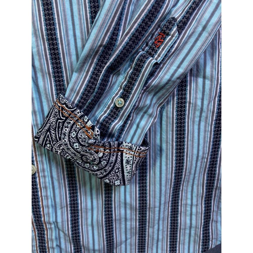 Robert Graham Mens Button Up Shirt Multicolor Stripe Flip Cuff  100% Cotton XL - Picture 7 of 13